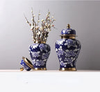 Blue and White Porcelain General Jar Storage Tea Tin Porcelain Ginger Jar Vase Flower Arrangement Home Decoration Ornaments - Grand Goldman