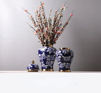 Blue and White Porcelain General Jar Storage Tea Tin Porcelain Ginger Jar Vase Flower Arrangement Home Decoration Ornaments - Grand Goldman
