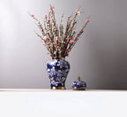 Blue and White Porcelain General Jar Storage Tea Tin Porcelain Ginger Jar Vase Flower Arrangement Home Decoration Ornaments - Grand Goldman
