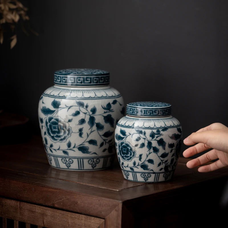 Blue and White Porcelain Tea Caddy Moisture-proof Sealed Storage Box Large-capacity Candy Jar Porcelain Food Storage Container - Grand Goldman