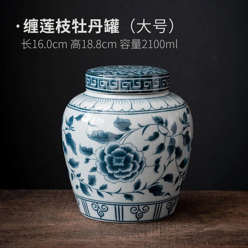 Blue and White Porcelain Tea Caddy Moisture-proof Sealed Storage Box Large-capacity Candy Jar Porcelain Food Storage Container - Grand Goldman
