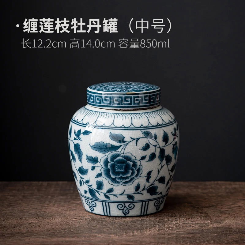 Blue and White Porcelain Tea Caddy Moisture-proof Sealed Storage Box Large-capacity Candy Jar Porcelain Food Storage Container - Grand Goldman