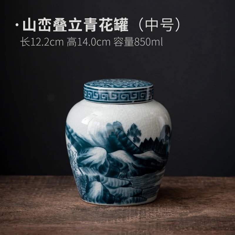 Blue and White Porcelain Tea Caddy Moisture-proof Sealed Storage Box Large-capacity Candy Jar Porcelain Food Storage Container - Grand Goldman