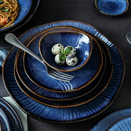 Blue ceramic plate bowl - Grand Goldman