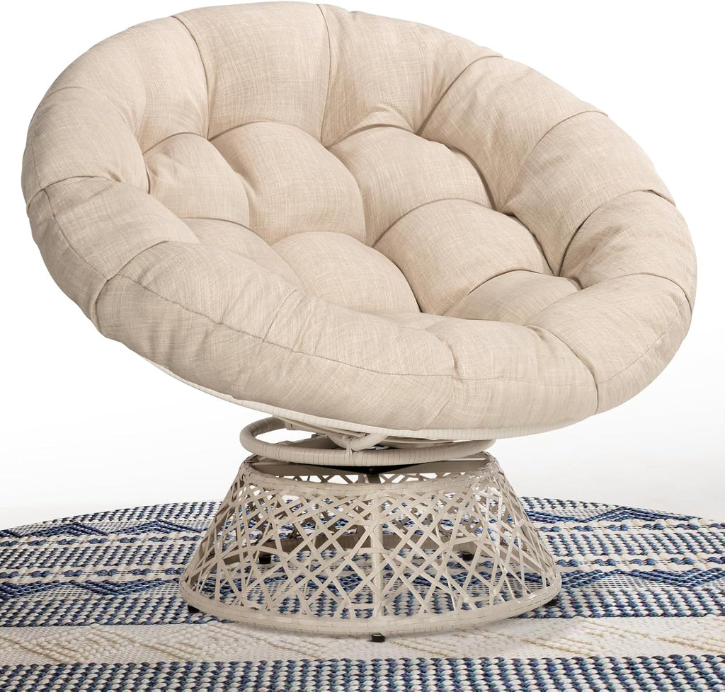 Bme 40" Ergonomic Wicker Papasan Chair with Soft Thick Density Fabric Cushion, High Capacity Steel Frame, 360 Degree Swivel for Living, Bedroom, Reading Room, Lounge - Grand Goldman
