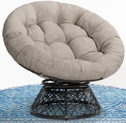 Bme 40" Ergonomic Wicker Papasan Chair with Soft Thick Density Fabric Cushion, High Capacity Steel Frame, 360 Degree Swivel for Living, Bedroom, Reading Room, Lounge - Grand Goldman