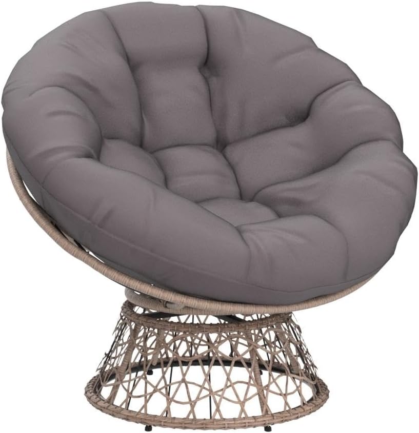 Bme 40" Ergonomic Wicker Papasan Chair with Soft Thick Density Fabric Cushion, High Capacity Steel Frame, 360 Degree Swivel for Living, Bedroom, Reading Room, Lounge - Grand Goldman