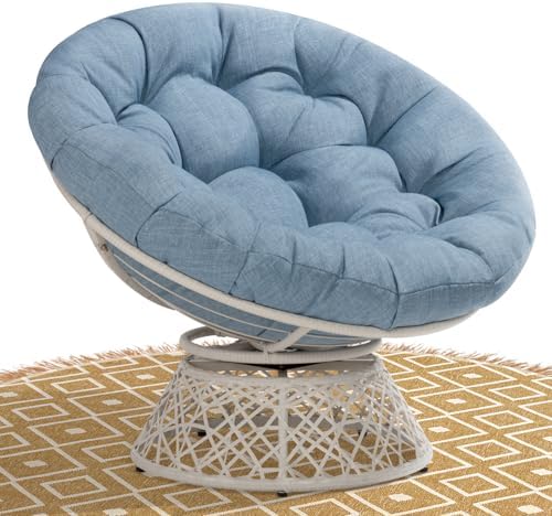 Bme 40" Ergonomic Wicker Papasan Chair with Soft Thick Density Fabric Cushion, High Capacity Steel Frame, 360 Degree Swivel for Living, Bedroom, Reading Room, Lounge - Grand Goldman