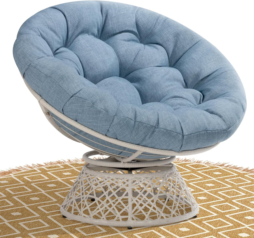 Bme 40" Ergonomic Wicker Papasan Chair with Soft Thick Density Fabric Cushion, High Capacity Steel Frame, 360 Degree Swivel for Living, Bedroom, Reading Room, Lounge - Grand Goldman