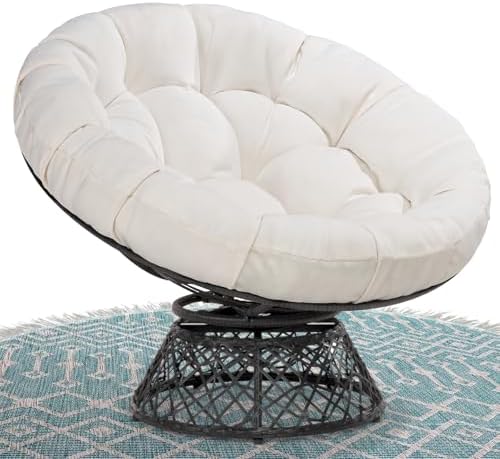 Bme 40" Ergonomic Wicker Papasan Chair with Soft Thick Density Fabric Cushion, High Capacity Steel Frame, 360 Degree Swivel for Living, Bedroom, Reading Room, Lounge - Grand Goldman