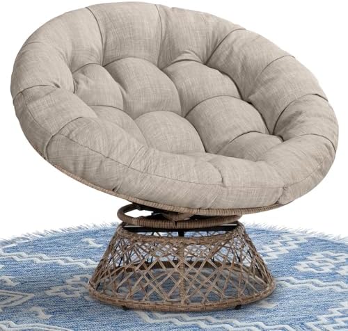 Bme 40" Ergonomic Wicker Papasan Chair with Soft Thick Density Fabric Cushion, High Capacity Steel Frame, 360 Degree Swivel for Living, Bedroom, Reading Room, Lounge - Grand Goldman