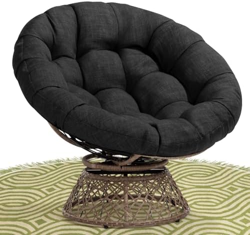 Bme 40" Ergonomic Wicker Papasan Chair with Soft Thick Density Fabric Cushion, High Capacity Steel Frame, 360 Degree Swivel for Living, Bedroom, Reading Room, Lounge - Grand Goldman