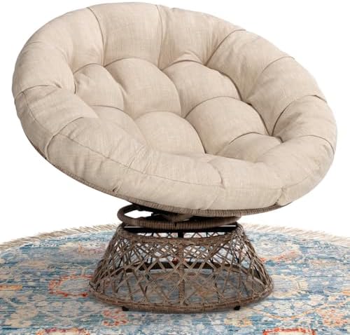 Bme 40" Ergonomic Wicker Papasan Chair with Soft Thick Density Fabric Cushion, High Capacity Steel Frame, 360 Degree Swivel for Living, Bedroom, Reading Room, Lounge - Grand Goldman