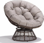 Bme 40" Ergonomic Wicker Papasan Chair with Soft Thick Density Fabric Cushion, High Capacity Steel Frame, 360 Degree Swivel for Living, Bedroom, Reading Room, Lounge - Grand Goldman