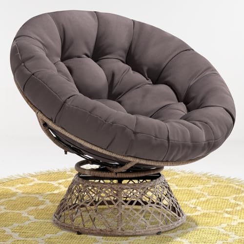 Bme 40" Ergonomic Wicker Papasan Chair with Soft Thick Density Fabric Cushion, High Capacity Steel Frame, 360 Degree Swivel for Living, Bedroom, Reading Room, Lounge - Grand Goldman