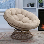 Bme 40" Ergonomic Wicker Papasan Chair with Soft Thick Density Fabric Cushion, High Capacity Steel Frame, 360 Degree Swivel for Living, Bedroom, Reading Room, Lounge - Grand Goldman