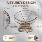 Bme 40" Ergonomic Wicker Papasan Chair with Soft Thick Density Fabric Cushion, High Capacity Steel Frame, 360 Degree Swivel for Living, Bedroom, Reading Room, Lounge - Grand Goldman