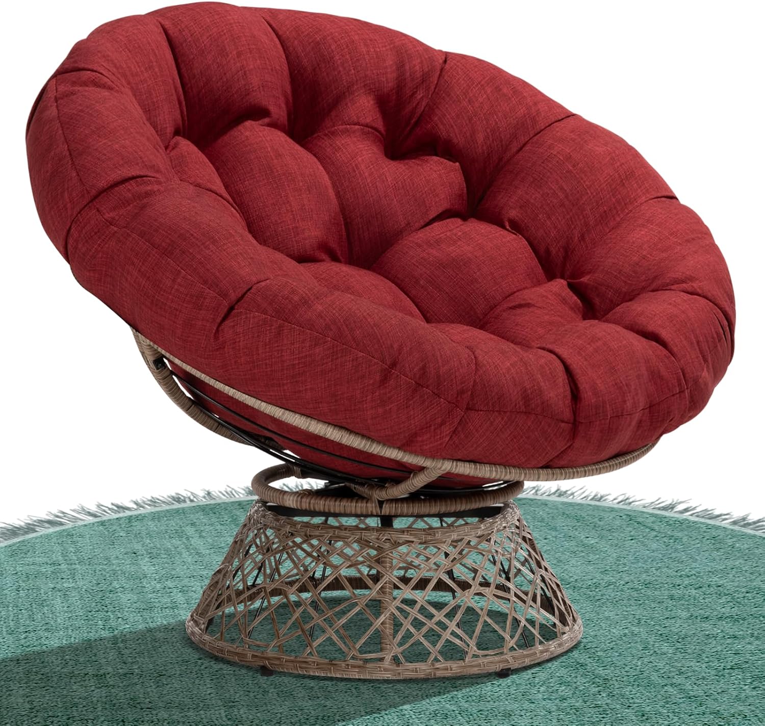 Bme 40" Ergonomic Wicker Papasan Chair with Soft Thick Density Fabric Cushion, High Capacity Steel Frame, 360 Degree Swivel for Living, Bedroom, Reading Room, Lounge - Grand Goldman