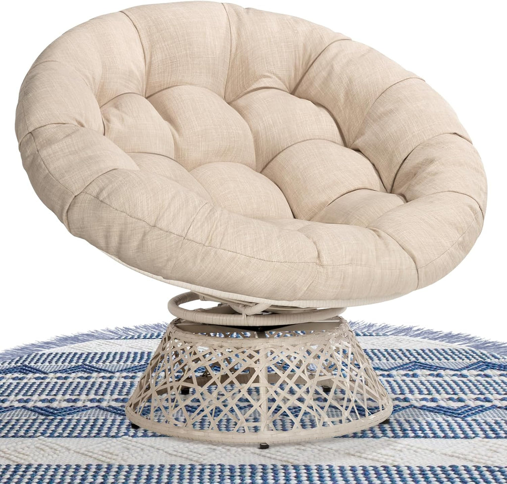 Bme 40" Ergonomic Wicker Papasan Chair with Soft Thick Density Fabric Cushion, High Capacity Steel Frame, 360 Degree Swivel for Living, Bedroom, Reading Room, Lounge - Grand Goldman