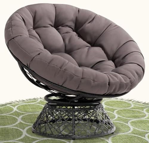 Bme 40" Ergonomic Wicker Papasan Chair with Soft Thick Density Fabric Cushion, High Capacity Steel Frame, 360 Degree Swivel for Living, Bedroom, Reading Room, Lounge - Grand Goldman