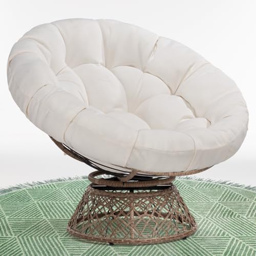 Bme 40" Ergonomic Wicker Papasan Chair with Soft Thick Density Fabric Cushion, High Capacity Steel Frame, 360 Degree Swivel for Living, Bedroom, Reading Room, Lounge - Grand Goldman