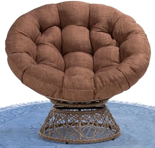 Bme 40" Ergonomic Wicker Papasan Chair with Soft Thick Density Fabric Cushion, High Capacity Steel Frame, 360 Degree Swivel for Living, Bedroom, Reading Room, Lounge - Grand Goldman