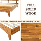 Bme Caden 15 Inch Deluxe Bed Frame with Adjustable Headboard - Mid Century, Retro Style with Acacia Wood - No Box Spring Needed - 12 Strong Wood Slat Support - Easy Assembly - Caramel, King - Grand Goldman