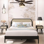 Bme Caden 15 Inch Deluxe Bed Frame with Adjustable Headboard - Mid Century, Retro Style with Acacia Wood - No Box Spring Needed - 12 Strong Wood Slat Support - Easy Assembly - Caramel, King - Grand Goldman