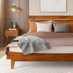 Bme Caden 15 Inch Deluxe Bed Frame with Adjustable Headboard - Mid Century, Retro Style with Acacia Wood - No Box Spring Needed - 12 Strong Wood Slat Support - Easy Assembly - Caramel, King - Grand Goldman