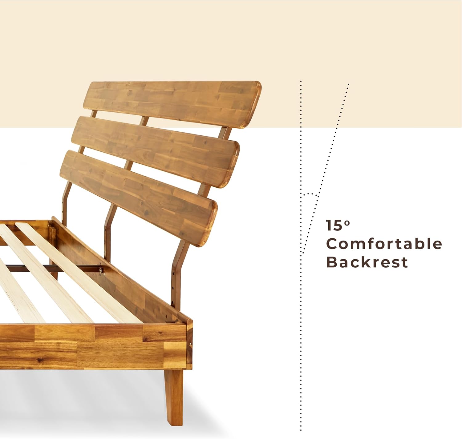 Bme Caden 15 Inch Deluxe Bed Frame with Adjustable Headboard - Mid Century, Retro Style with Acacia Wood - No Box Spring Needed - 12 Strong Wood Slat Support - Easy Assembly - Caramel, King - Grand Goldman