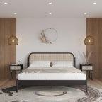 Bme Caden 15 Inch Deluxe Bed Frame with Adjustable Headboard - Mid Century, Retro Style with Acacia Wood - No Box Spring Needed - 12 Strong Wood Slat Support - Easy Assembly - Caramel, King - Grand Goldman