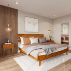 Bme Caden 15 Inch Deluxe Bed Frame with Adjustable Headboard - Mid Century, Retro Style with Acacia Wood - No Box Spring Needed - 12 Strong Wood Slat Support - Easy Assembly - Caramel, King - Grand Goldman