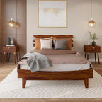 Bme Caden 15 Inch Deluxe Bed Frame with Adjustable Headboard - Mid Century, Retro Style with Acacia Wood - No Box Spring Needed - 12 Strong Wood Slat Support - Easy Assembly - Caramel, King - Grand Goldman