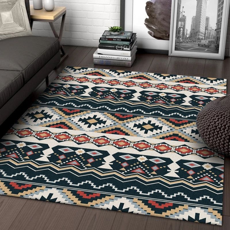 Bohemian Black And White Red Ethnic Style Carpet - Grand Goldman