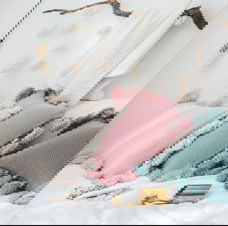 Bohemian Knitted Cushion Cover with Fringe - Grand Goldman