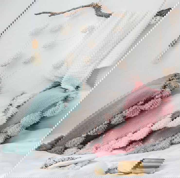 Bohemian Knitted Cushion Cover with Fringe - Grand Goldman