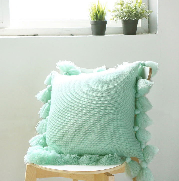 Bohemian Knitted Cushion Cover with Fringe - Grand Goldman