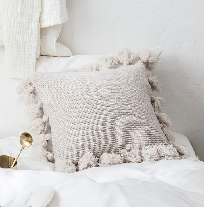 Bohemian Knitted Cushion Cover with Fringe - Grand Goldman