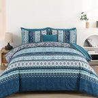 Boho Comforter Set Queen Size 8 Piece Bed in a Bag Bohemian Striped Bedding Quilt Set Aqua Paisley Floral Comforter and Sheet Set,Soft Microfiber Complete Bedding Sets for All Season - Grand Goldman