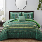 Boho Comforter Set Queen Size 8 Piece Bed in a Bag Bohemian Striped Bedding Quilt Set Aqua Paisley Floral Comforter and Sheet Set,Soft Microfiber Complete Bedding Sets for All Season - Grand Goldman