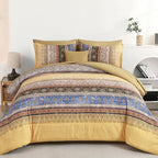 Boho Comforter Set Queen Size 8 Piece Bed in a Bag Bohemian Striped Bedding Quilt Set Aqua Paisley Floral Comforter and Sheet Set,Soft Microfiber Complete Bedding Sets for All Season - Grand Goldman