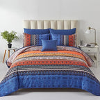 Boho Comforter Set Queen Size 8 Piece Bed in a Bag Bohemian Striped Bedding Quilt Set Aqua Paisley Floral Comforter and Sheet Set,Soft Microfiber Complete Bedding Sets for All Season - Grand Goldman