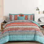 Boho Comforter Set Queen Size 8 Piece Bed in a Bag Bohemian Striped Bedding Quilt Set Aqua Paisley Floral Comforter and Sheet Set,Soft Microfiber Complete Bedding Sets for All Season - Grand Goldman