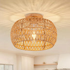 Boho Light Fixture Ceiling Rattan Chandelier Boho Ceiling Lamp Flush Mount Ceiling Light Bedroom Chandelier Hand-Woven Lamp Shade Wooden Base Small Chandelier for Hallway Nursery Kitchen Chandelier - Grand Goldman