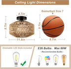 Boho Light Fixtures Ceiling Mount,Mini Rattan Chandelier Light Fixture with Dimmable LED Bulb,Hand Woven Ceiling Light Fixtures Flush Mount for Hallway Bedroom Kitchen Entryway Living Room - Grand Goldman