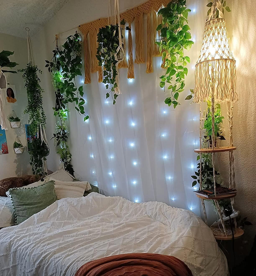 Boho Plug in Pendant Light Hanging Light with Plug in Cord,Dimmable Switch Hanging Lamp Macrame Lamp Shade and Hanging Plant Holder Shelf Indoor for Bohemian Decor Bedroom Corner Living Room - Grand Goldman