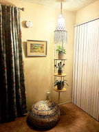 Boho Plug in Pendant Light Hanging Light with Plug in Cord,Dimmable Switch Hanging Lamp Macrame Lamp Shade and Hanging Plant Holder Shelf Indoor for Bohemian Decor Bedroom Corner Living Room - Grand Goldman