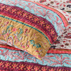 Boho Style Queen Quilt Set Reversible Bohemian Floral Strip Quilt Beddding Set, Soft and Lightweight Bedspread for All Season, Full Size Bed Coverlet with 2 Matching Pillow Shams (3 Pieces) - Grand Goldman