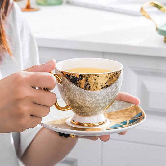 Bone China Coffee Cup and Saucer Set - Grand Goldman