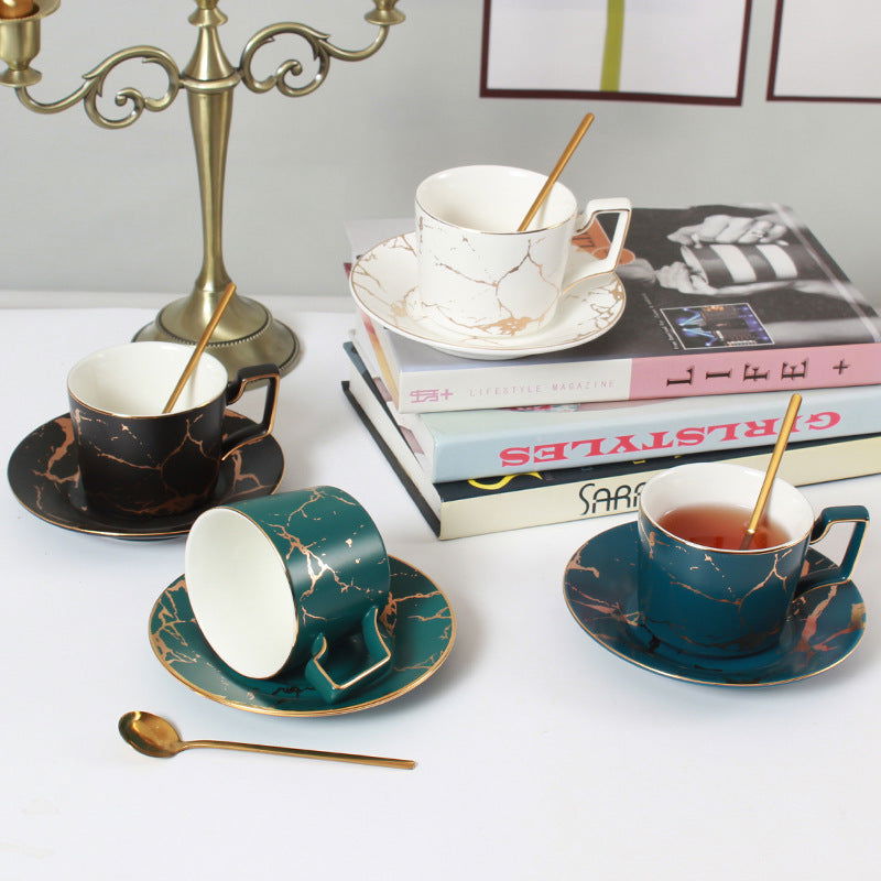 Bone China Cup and Saucer Practical Gift Set European Ceramic Coffee Cup and Milk Cup - Grand Goldman